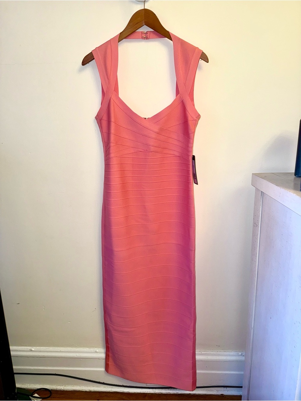 bebe Coral Pink Bandage Maxi Dress Size L